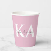 Moderner rosa Personalisierter Monogramm-Name: Pappbecher (Vorderseite)