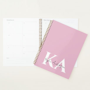 Moderner rosa Personalisierter Monogramm-Name: Planer