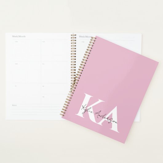 Moderner rosa Personalisierter Monogramm-Name: Planer (Anzeige)