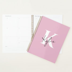 Moderner rosa Personalisierter Monogramm-Name: Planer