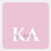 Moderner rosa Personalisierter Monogramm-Name: Quadratischer Aufkleber (Vorderseite)