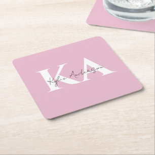 Moderner rosa Personalisierter Monogramm-Name: Rechteckiger Pappuntersetzer