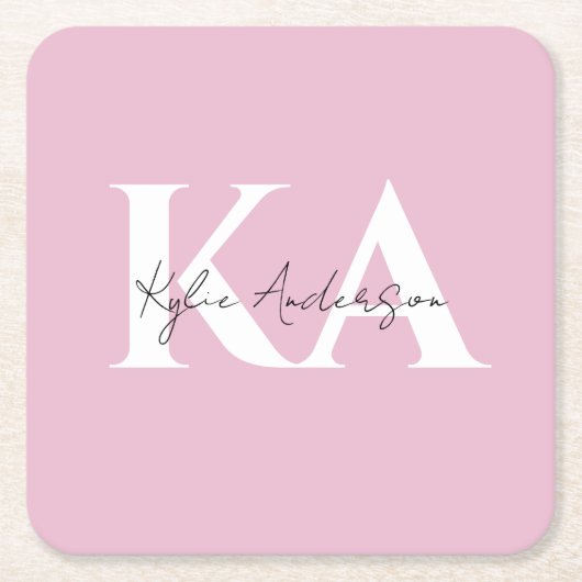 Moderner rosa Personalisierter Monogramm-Name: Rechteckiger Pappuntersetzer (Vorderseite)