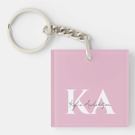 Moderner rosa Personalisierter Monogramm-Name: Schlüsselanhänger (Vorderseite)