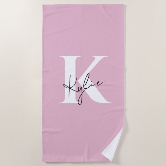 Moderner rosa Personalisierter Monogramm-Name: Strandtuch (Vorderseite)