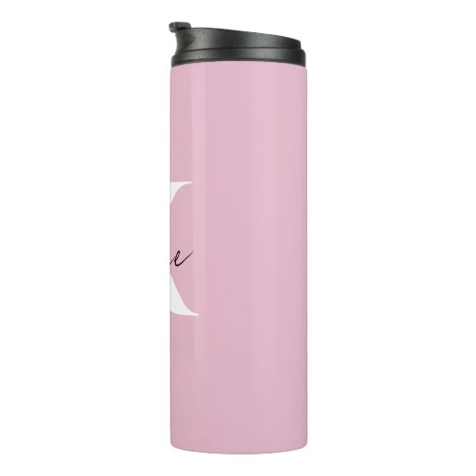 Moderner rosa Personalisierter Monogramm-Name: Thermosbecher (Nach rechts gedreht)