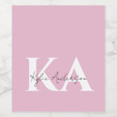 Moderner rosa Personalisierter Monogramm-Name: Weinetikett (Einzelnes Label)