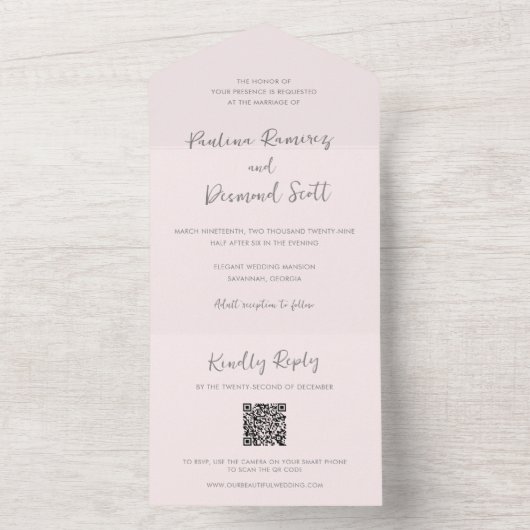 Moderner rosa QR Code Einfache Hochzeit All In One Einladung (Innen Boden)