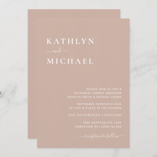 Moderner Rosa QR Code Einfache Probe Abendessen Einladung (Vorne/Hinten)