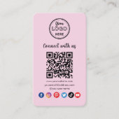 Moderner rosa QR-Code verbindet uns mit sozialen M Visitenkarte (Vorderseite)