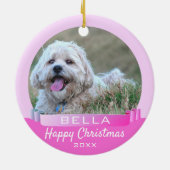 Moderner rosa Ribbon Hund oder Haustier Foto Weihn Keramik Ornament (Hinten)