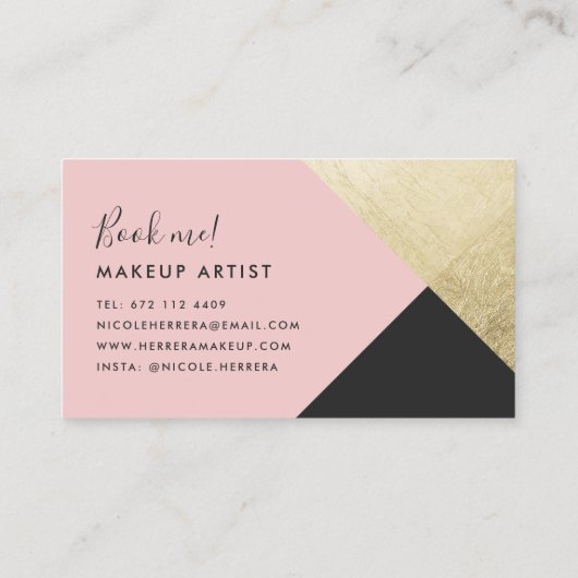 Moderner, rosa schwarz-schicke Goldfolie Visitenkarte (Rückseite)