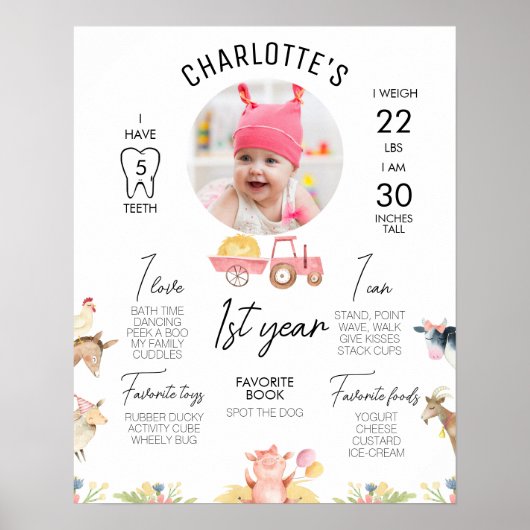 Moderner, rosa Traktor, Foto-Meilenstein Poster (Vorne)