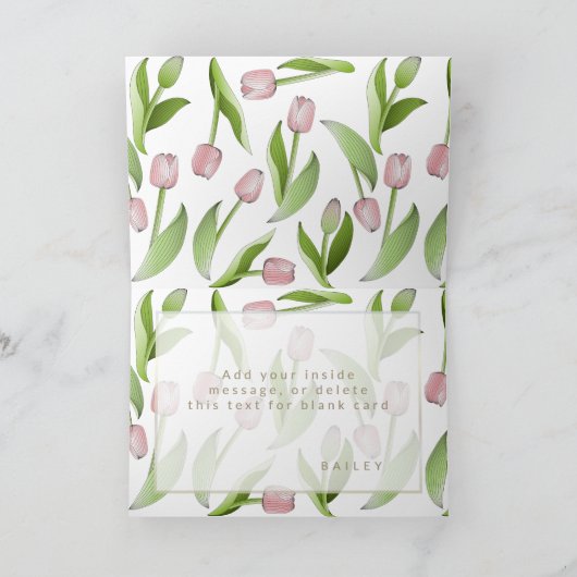 Moderner Rosa Tulip Blume Muttertag Karte (Innenseite)