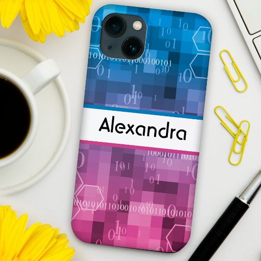 Moderner, rosa und blauer Binärcode Case-Mate iPhone Hülle