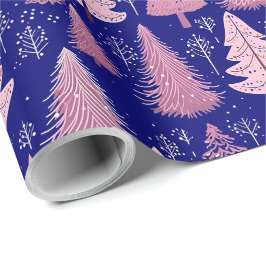 Moderner Rosa und Blauer Weihnachtsbaum Geschenkpapier (Rolleneckpunkt)