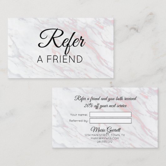 Moderner rosa und grauer Marmor Empfehlungskarte (Vorne/Hinten)