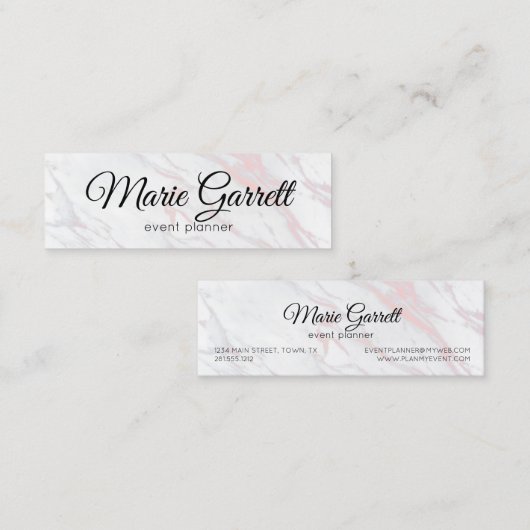 Moderner rosa und grauer Marmor Mini Visitenkarte (Vorne/Hinten)