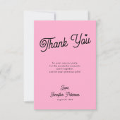 Moderner rosa und schwarzer Geburtstag Dankeskarte (Vorderseite)