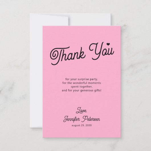 Moderner rosa und schwarzer Geburtstag Dankeskarte (Vorderseite)