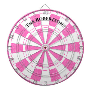 Moderner rosa und weißer Familienname Dartscheibe
