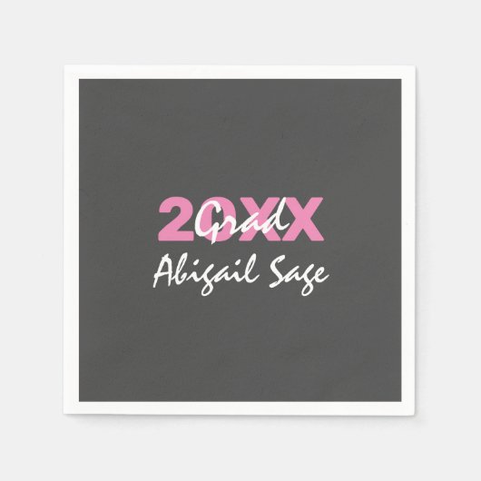 Moderner Rosa und Weißer Text auf grauem Abschluss Serviette (Vorderseite)