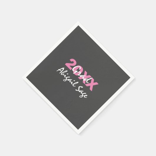 Moderner Rosa und Weißer Text auf grauem Abschluss Serviette (Ecke)