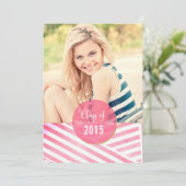 Moderner rosa Wasserfarben Streifen Foto Abschluss Einladung (Stehend Vorderseite)