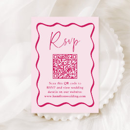 Moderner rosa Wavy Frame QR Code Hochzeit RSVP Begleitkarte