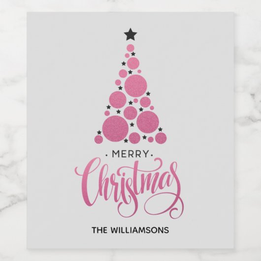 Moderner, rosa Weihnachtsbaumurlaub Weinetikett (Einzelnes Label)