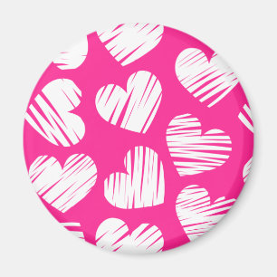 Moderner rosa-weißer doodled Herz-Valentinstag Magnet