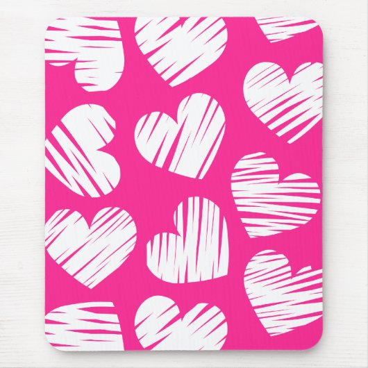 Moderner rosa-weißer doodled Herz-Valentinstag Mousepad (Vorne)