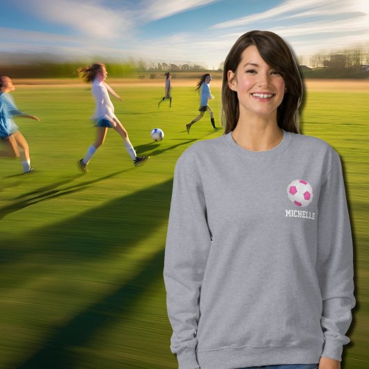 Moderner rosa weißer Fußball - Name hinzufügen Sweatshirt