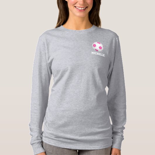 Moderner rosa weißer Fußball - Name hinzufügen T-Shirt (Vorderseite)