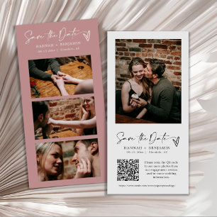 Moderner rosafarbener Boho-Foto-Stand QR-Code Save The Date