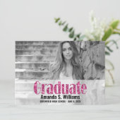 Moderner rosafarbener Glitzer Foto Abschluss Ankündigung (Stehend Vorderseite)