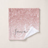 Moderner rosafarbener Glitzer Glitzern Personalisi Badhandtuch Set (Waschlappen)
