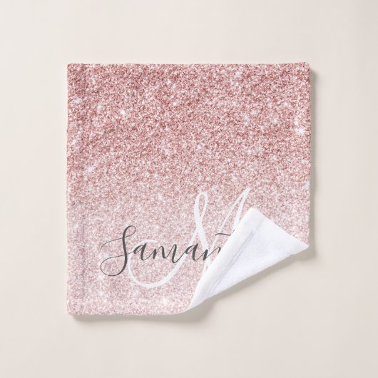 Moderner rosafarbener Glitzer Glitzern Personalisi Badhandtuch Set (Waschlappen)