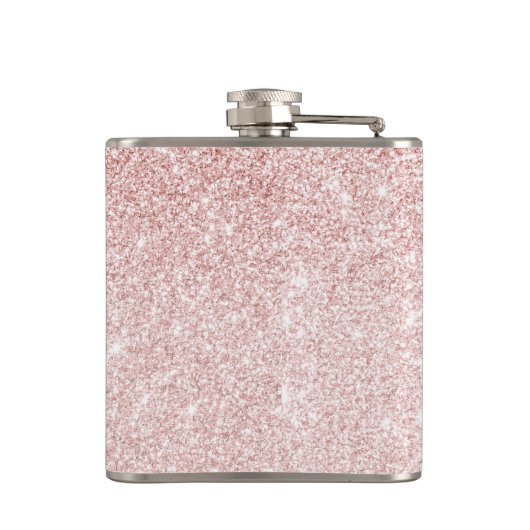 Moderner rosafarbener Glitzer Glitzern Personalisi Flachmann (Rückseite)