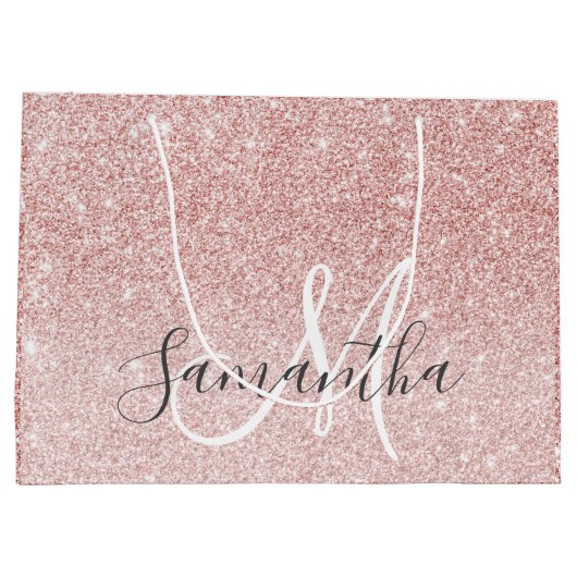 Moderner rosafarbener Glitzer Glitzern Personalisi Große Geschenktüte (Rückseite)