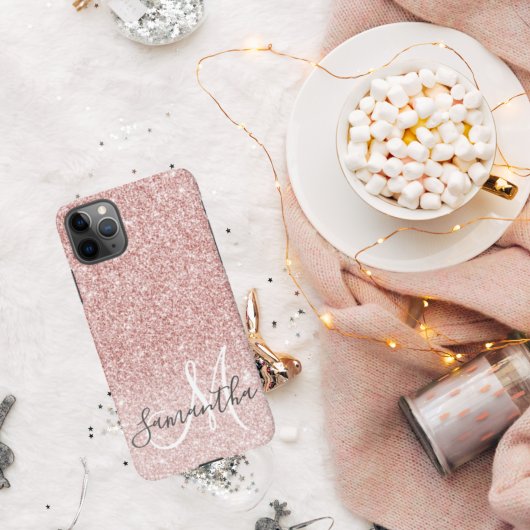 Moderner rosafarbener Glitzer Glitzern Personalisi iPhone Hülle