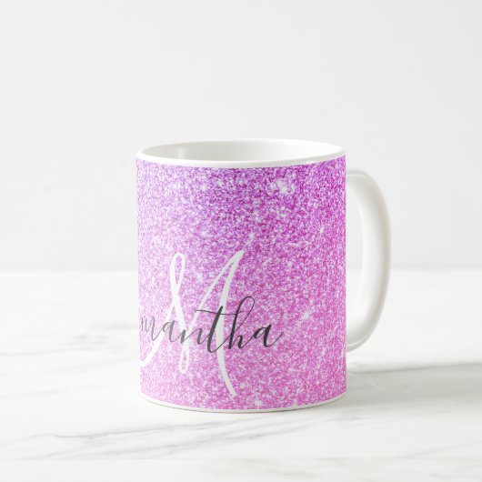 Moderner rosafarbener Glitzer Glitzern Personalisi Kaffeetasse (VorderseiteRechts)