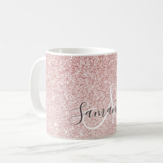 Moderner rosafarbener Glitzer Glitzern Personalisi Kaffeetasse (Vorderseite Links)