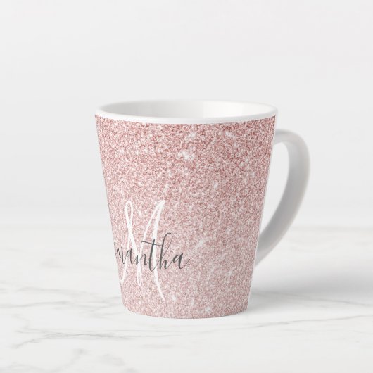 Moderner rosafarbener Glitzer Glitzern Personalisi Milchtasse (Rechte Ecke)