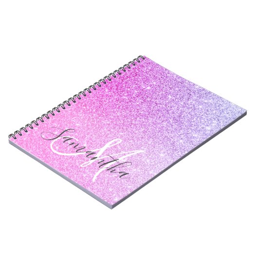 Moderner rosafarbener Glitzer Glitzern Personalisi Notizblock (Linke Seite)