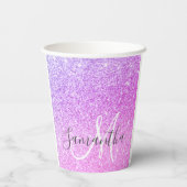 Moderner rosafarbener Glitzer Glitzern Personalisi Pappbecher (Rückseite)