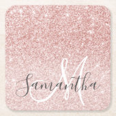 Moderner rosafarbener Glitzer Glitzern Personalisi Rechteckiger Pappuntersetzer (Vorderseite)