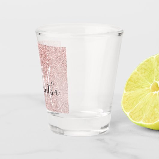 Moderner rosafarbener Glitzer Glitzern Personalisi Schnapsglas (Rechts)