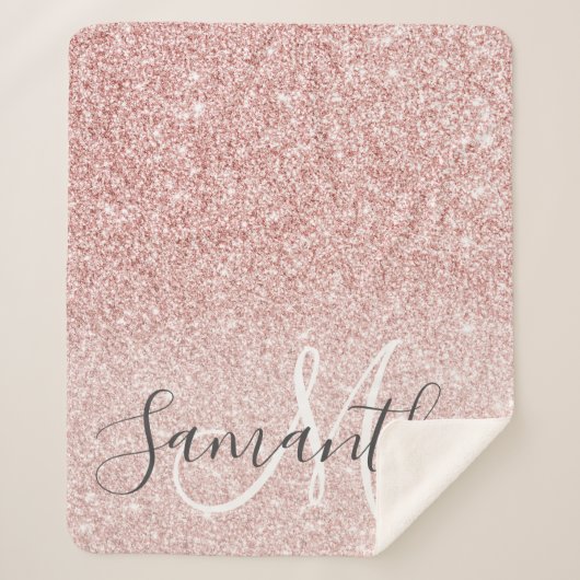 Moderner rosafarbener Glitzer Glitzern Personalisi Sherpadecke (Vorderseite)