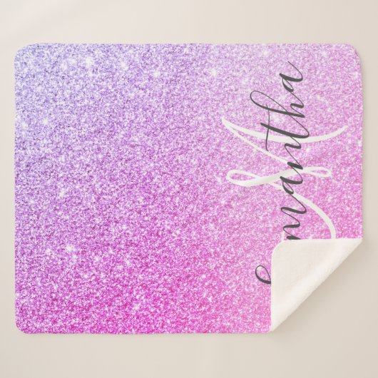 Moderner rosafarbener Glitzer Glitzern Personalisi Sherpadecke (Vorderseite (Horizontal))
